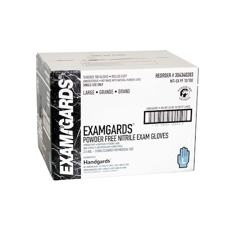 Examgards Disposable Gloves, Nitrile, Powder-Free, L, 1000 PK, Black 304340283